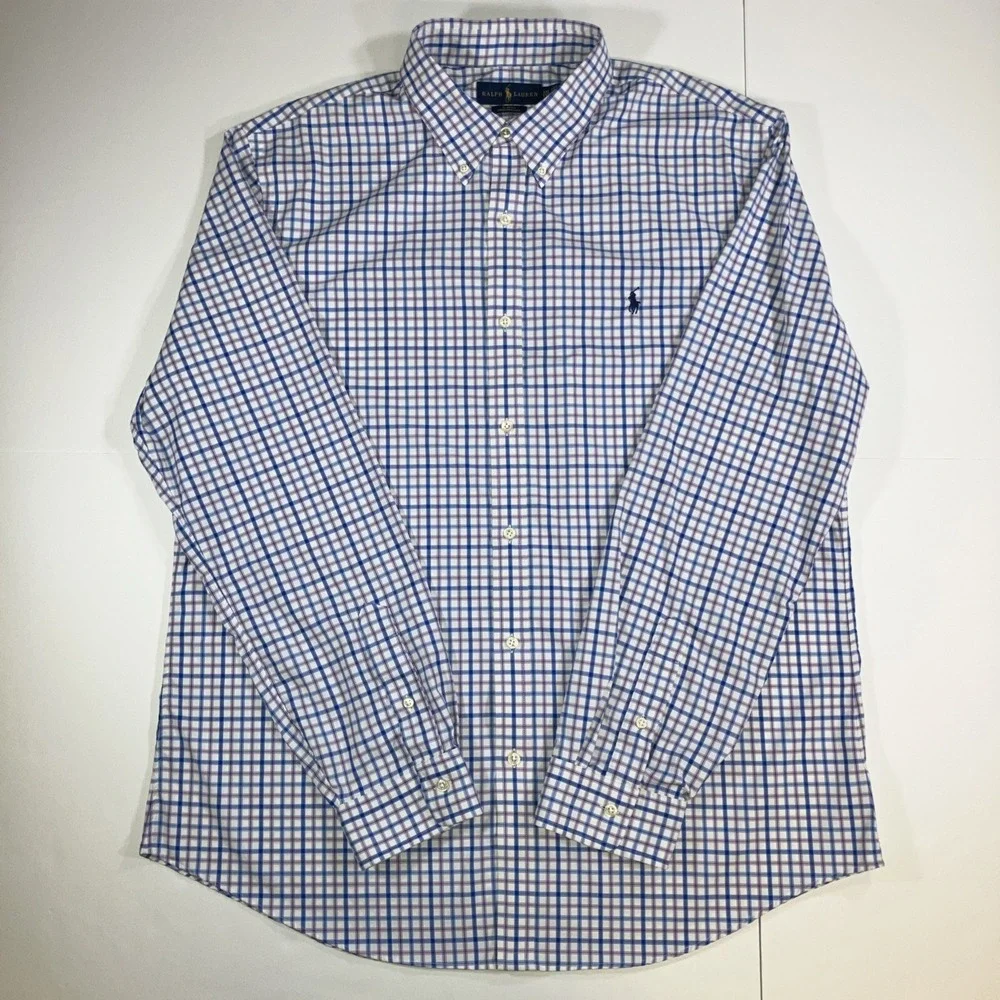 Polo Ralph Lauren Shirt Mens 2XL Slim Fit Performance Stretch Blue‎ Pink Check